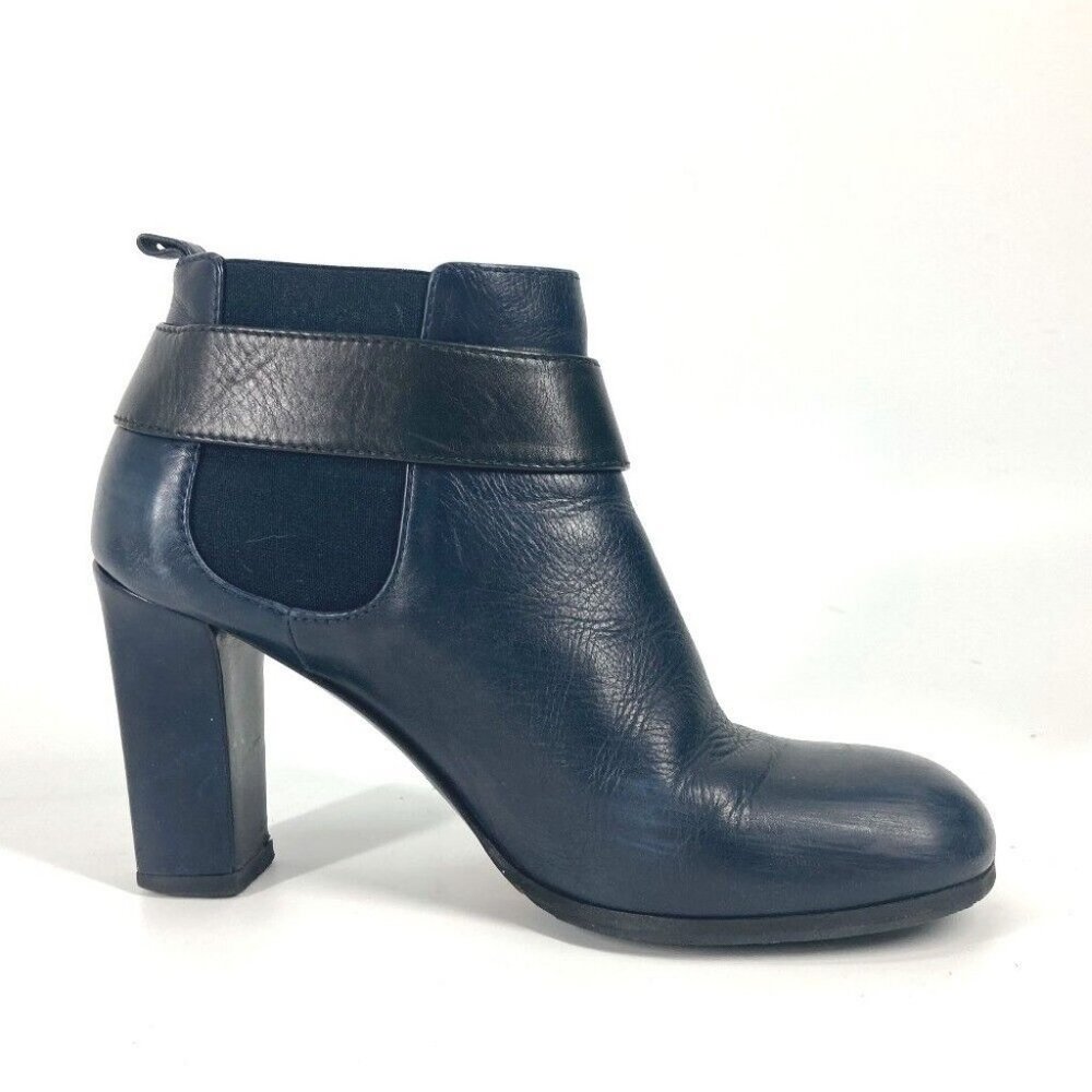CHANEL short boots shoes heels CC CC Mark turn lock boots Leather Navy - Picture 13 of 16